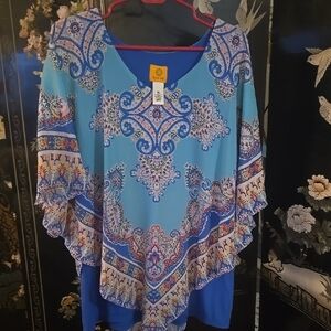 Cato Blue Paisley Poncho Top